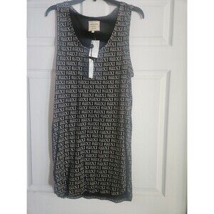 Life Is A Joke Eleven Paris Sleeveless Dress Large Logo XI NWT  Black Beige